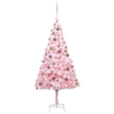 vidaXL Kunstkerstboom met verlichting en kerstballen 240 cm PVC roze product