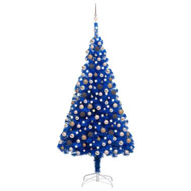 vidaXL Arbre de Noël artificiel pré-éclairé et boules bleu 240 cm PVC product