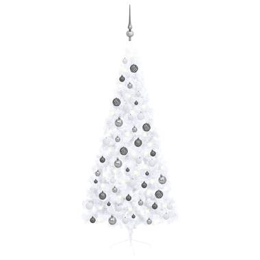 vidaXL Demi-arbre de Noël artificiel pré-éclairé et boules blanc 180cm product