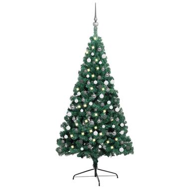 vidaXL Kunstkerstboom met verlichting en kerstballen half 180 cm groen product