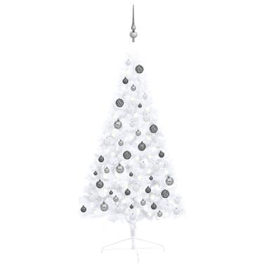 vidaXL Demi-arbre de Noël artificiel pré-éclairé et boules blanc 120cm product