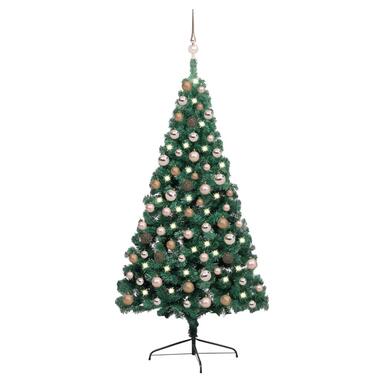 vidaXL Kunstkerstboom met verlichting en kerstballen half 150 cm groen product