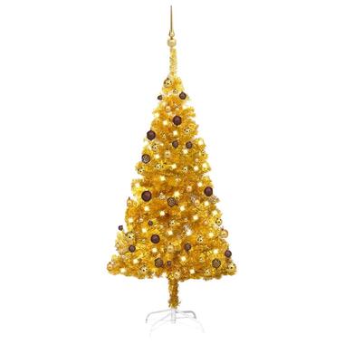 vidaXL Kunstkerstboom met verlichting en kerstballen 150 cm PET goud product