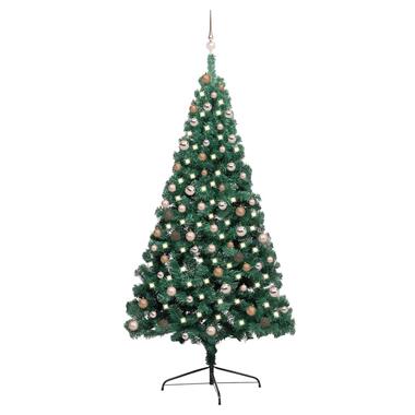 vidaXL Kunstkerstboom met verlichting en kerstballen half 210 cm groen product