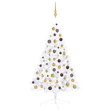 vidaXL Kunstkerstboom met verlichting en kerstballen half 120 cm wit product