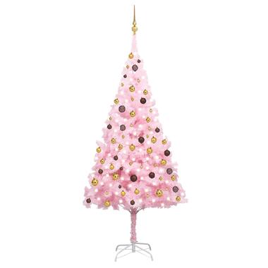 vidaXL Kunstkerstboom met verlichting en kerstballen 240 cm PVC roze product