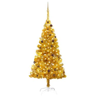 vidaXL Kunstkerstboom met verlichting en kerstballen 210 cm PET goud product