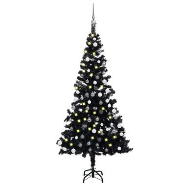 vidaXL Kunstkerstboom met verlichting en kerstballen 120 cm PVC zwart product