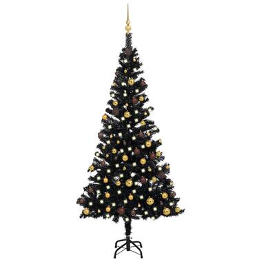 vidaXL Kunstkerstboom met verlichting en kerstballen 150 cm PVC zwart product