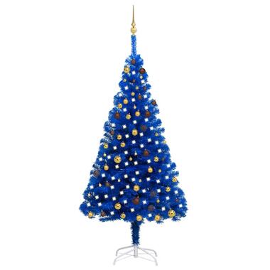 vidaXL Arbre de Noël artificiel pré-éclairé et boules bleu 210 cm PVC product