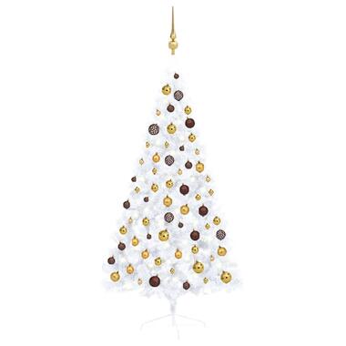 vidaXL Demi-arbre de Noël artificiel pré-éclairé et boules blanc 150cm product