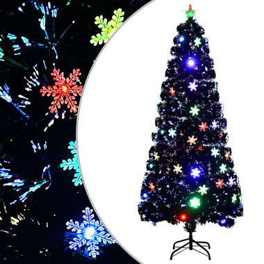 vidaXL Kerstboom met LED-sneeuwvlokken 180 cm glasvezel zwart product