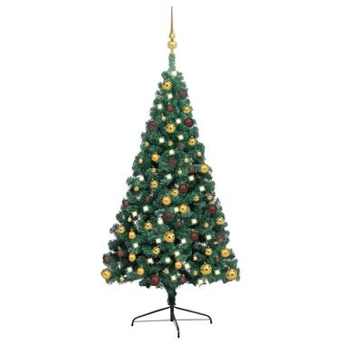 vidaXL Kunstkerstboom met verlichting en kerstballen half 240 cm groen product