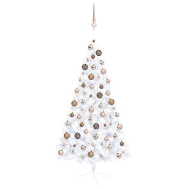 vidaXL Kunstkerstboom met verlichting en kerstballen half 150 cm wit product