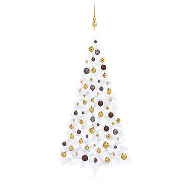 vidaXL Demi-arbre de Noël artificiel pré-éclairé et boules blanc 240cm product