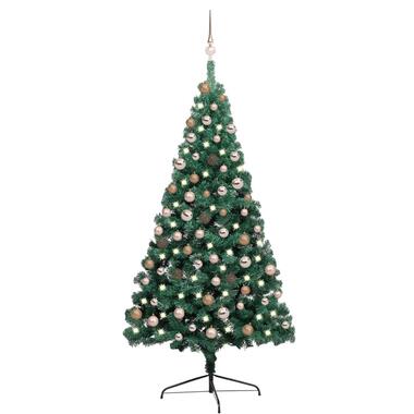 vidaXL Kunstkerstboom met verlichting en kerstballen half 180 cm groen product