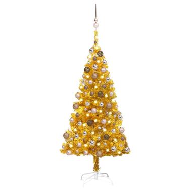 vidaXL Kunstkerstboom met verlichting en kerstballen 150 cm PET goud product
