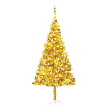 vidaXL Kunstkerstboom met verlichting en kerstballen 240 cm PET goud product