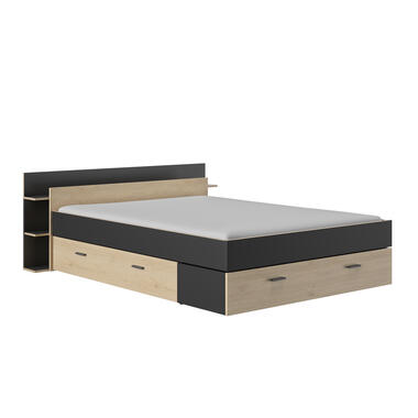 Lit avec rangement Eveline 160x200 - noir/châtaignier naturel product