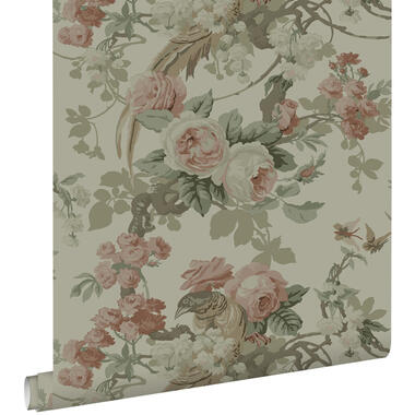 ESTAhome behang - bloemen en vogels - vergrijsd groen - 50 x 900 cm product