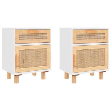 vidaXL Tables de chevet 2pcs Blanc Bois de pin massif et rotin naturel product