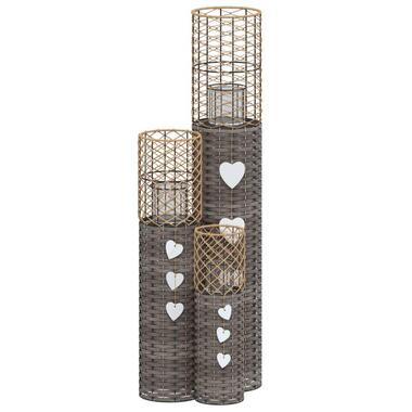 vidaXL - Kaarsenhouder - Grijs - Wicker - 3 stuks product