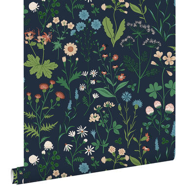 ESTAhome behangpapier - veldbloemen - inktblauw en groen - 0.53 x 10.05 m product