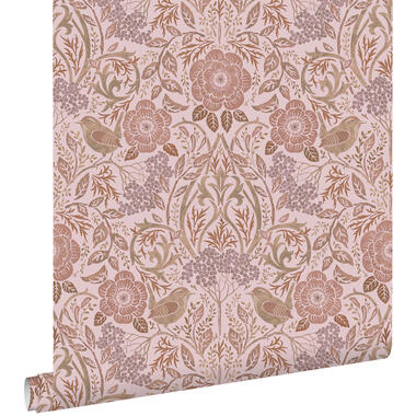 ESTAhome behang - bloemen en vogels - lila paars en terracotta roze product