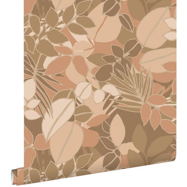 ESTAhome behangpapier - bladeren - donker beige en terracotta roze product