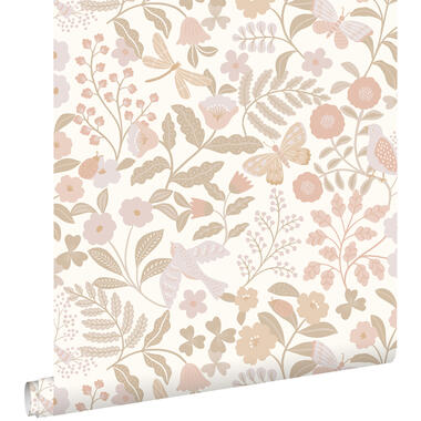 ESTAhome behangpapier - bloemen en vogels - wit, beige en zacht roze product