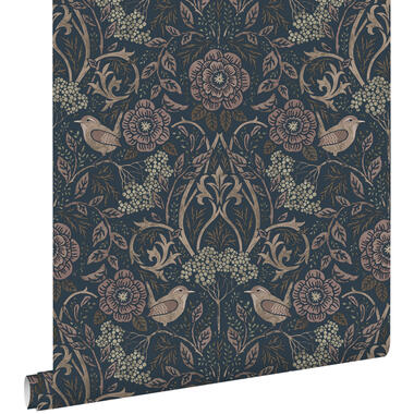 ESTAhome behangpapier - bloemen en vogels - donkerblauw en oudroze product