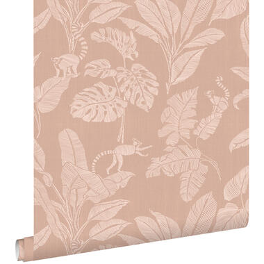 ESTAhome behangpapier - apen en jungle bladeren - terracotta roze - 50 x 900 cm product