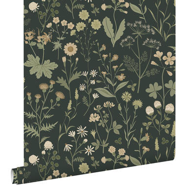 ESTAhome behang - veldbloemen - antraciet grijs en groen - 50 x 900 cm product