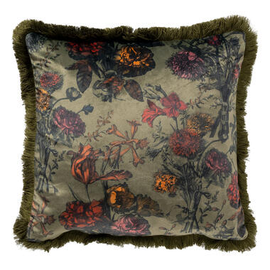 YASMIN - Kussenhoes velvet 45x45 cm Military Olive - groen - franjes product