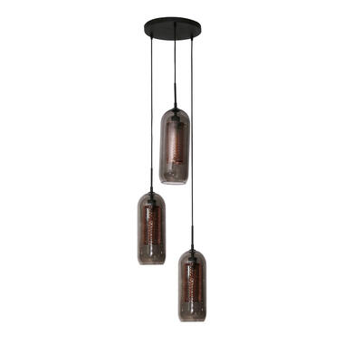 Hanglamp 3-Lichts - Getrapt - Smoke Glas - Geperforeerd Staal product