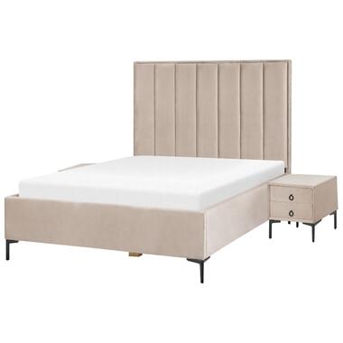 Ensemble de chambre en velours taupe avec lit double 140 x 200 cm SEZANNE product