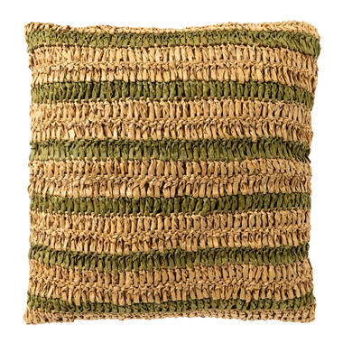 ANTONY - Sierkussen 45x45 cm - strepen van raffia - Olive Branch - groen en brui product