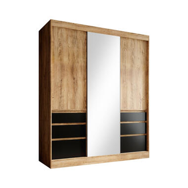 Armoire Henry - Chêne - Noir - 180 cm - Avec miroir product