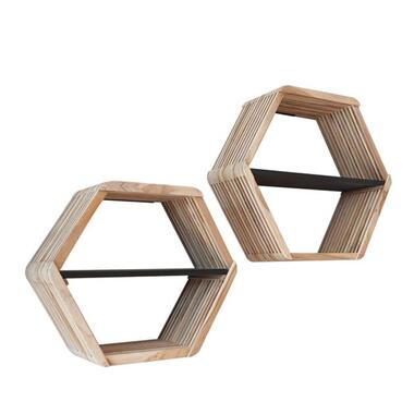 Hoyz Collection - Etagère murale Hexagone Teck - Lot de 2 product