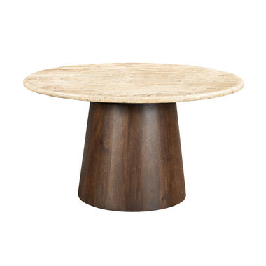 Livingfurn - Eetkamertafel Valentino Round 130cm - Mangohout / Travertin product