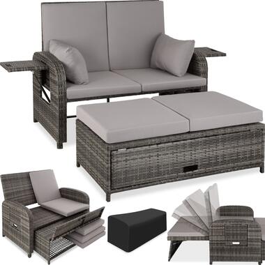 tectake® - wicker loungeset met kruk - poly-rattan loungebank sofa - grijs product