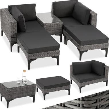 tectake® Outdoor Wicker Lounge - 5-Delige Tuinset - Grijs product