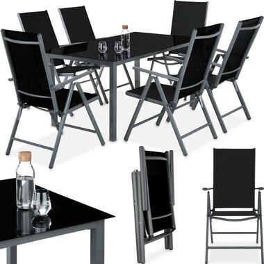 TecTake® Tuinset Aluminium - 6 Klapstoelen en 1 Glazen Eettafel - Antraciet product