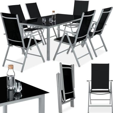 TecTake® Tuinset Aluminium - 6 Klapstoelen en 1 Glazen Eettafel - Lichtgrijs product