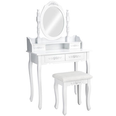 tectake - coiffeuse avec miroir, 4 tiroirs et tabouret - couleur blanc - 402072 product
