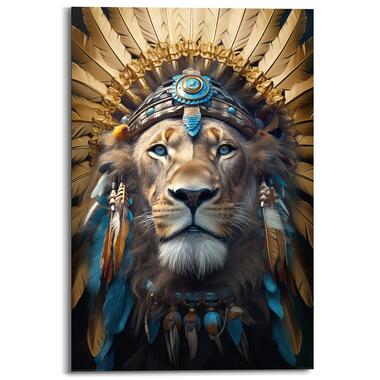 Schilderij Ornament Lion - 90x60cm - Blauw product