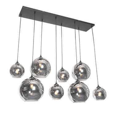 Qazqa suspension art déco noire avec verre fumé 8 lumières - sandra product