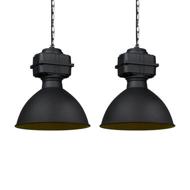 Qazqa ensemble de 2 lampes suspendues industrielles petites noir mat - sicko product