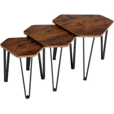 tectake Ensemble de tables d’appoint Torquay, Bois Foncé Industriel, Rustique product