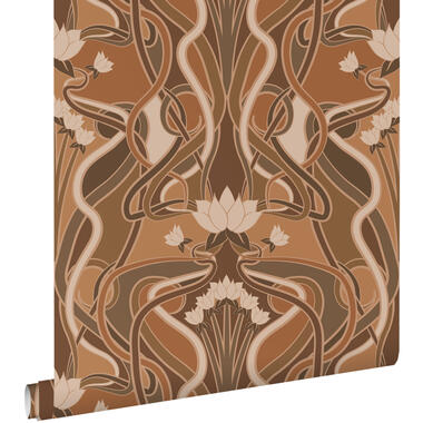 ESTAhome behangpapier - vintage bloemen in art nouveau stijl - terracotta bruin product